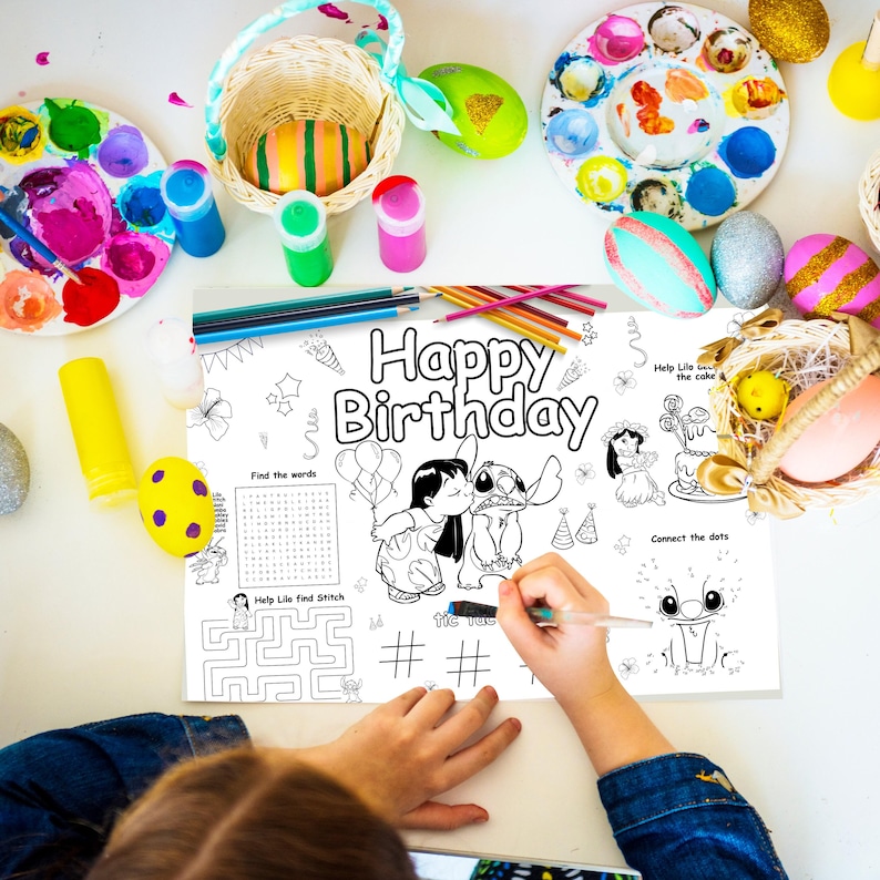 Lilo and Stitch coloring page, lilo and stitch birthday placemat, activity set,lilo and stitch party,coloring activity,INSTANT DOWNLOAD LS05 image 3