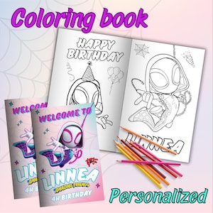 Editable ghost spider girl mini coloing book, Ghost spider girl Coloring book, Party favors, Digital Printable, EDITABLE DIGITAL FILE S38