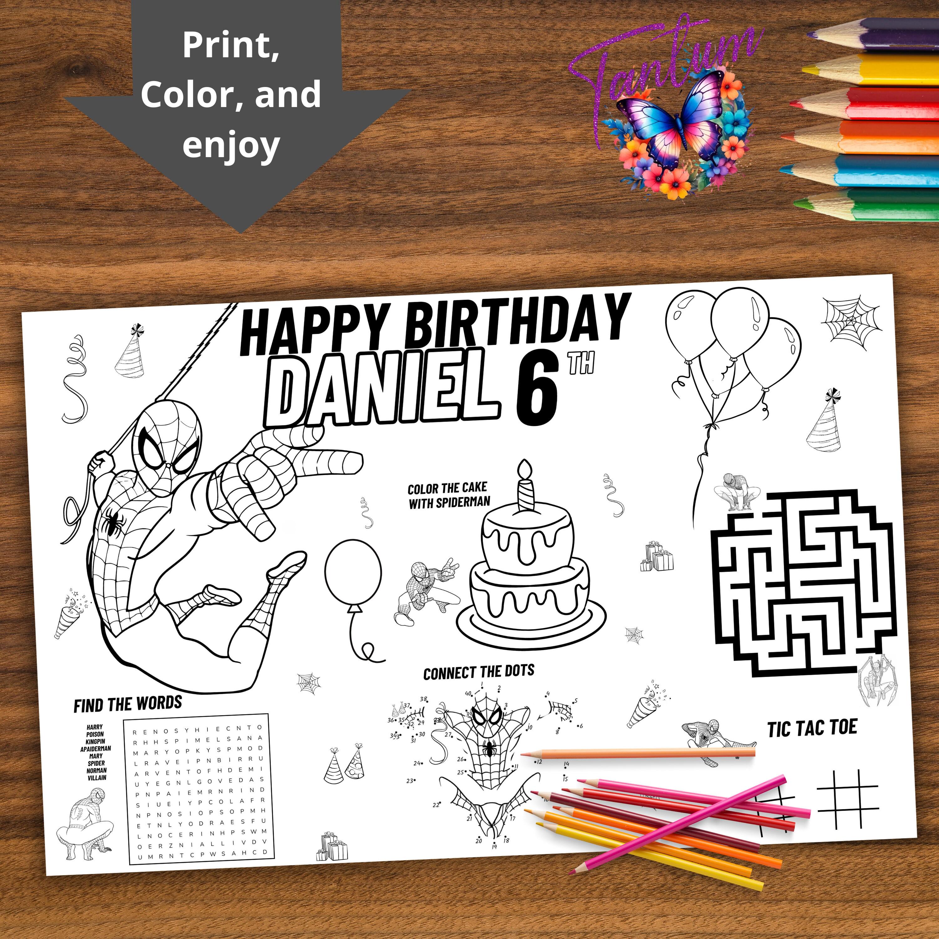 Editable Spiderman Coloring Page, Spiderman Birthday Placemat ...