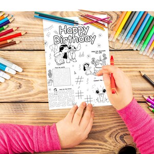 Lilo and Stitch coloring page, lilo and stitch birthday placemat, activity set,lilo and stitch party,coloring activity,INSTANT DOWNLOAD LS05 image 2