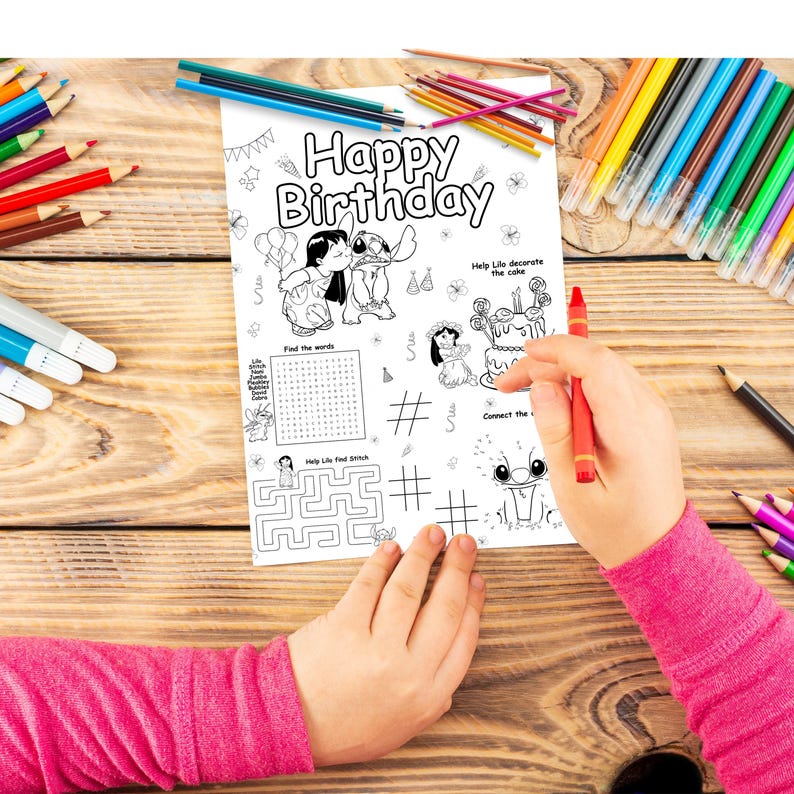 Lilo and Stitch coloring page, lilo and stitch birthday placemat, activity set,lilo and stitch party,coloring activity,INSTANT DOWNLOAD LS05 image 2