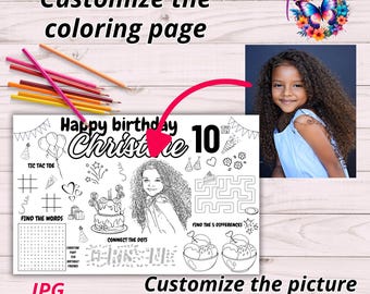 Aangepaste fotokleurpagina, gepersonaliseerde kleurpagina, feestactiviteitenblad, fotokleurpagina, aangepaste kleurpagina, verjaardagsfeestje