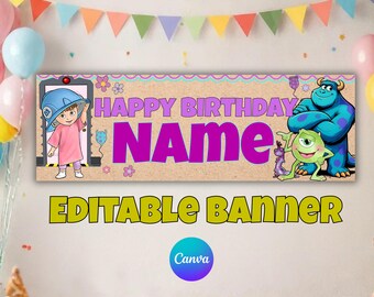 Monsters Inc Banner Backdrop, Boo Birthday Banner, Sulley Birthday Party, Dessert Table Backdrop,DIGITAL FILE - M45