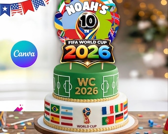 Editable World Cup cake topper, Soccer cake topper, Soccer World Cup decoration party, Gazelle party, EDITABLE FILE - F128