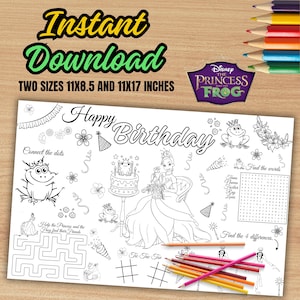 The princess and the frog Activity Placemat, Tiana Placemat, Tiana and the frog Coloring Sheet, Tiana coloring page, INSTANT DOWNLOAD