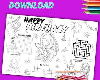 Ghost-spider Birthday Placemat, Ghost-spider Party, Coloring Activity Mat, Kids Party Activity | Coloring Page, INSTANT DOWNLOAD G38