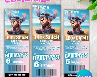 Stitch Ticket Invitation, Lilo & stitch Birthday Invite, Lilo and stitch Digital Printable Tickets Invite, Printable Ticket, LS05