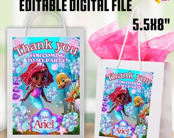Editable Ariel Gift Bag Tags, Ariel Treat Bags, Ariel mermaid Gift Favor Bag Label, Theme Party Favor Bags, Ariel, EDITABLE DIGITAL FILE A60