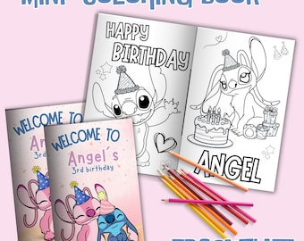 Editable stitch and angel mini coloing book, Stitch and angel Coloring book, party favors, Digital Printable, EDITABLE DIGITAL FILE ST03