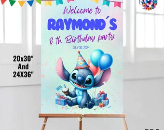 Stitch Welcome Sign, stitch Welcome Poster, stitch Birthday Sign, Editable Welcome Board, Customized Sige, ST03