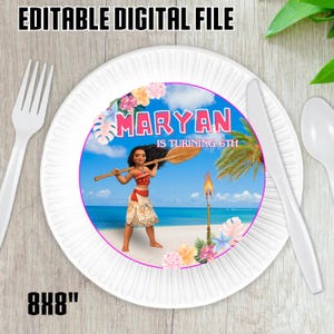 Bearbeitbarer Platzteller-Einsatz, Moana-Menüteller, Moana 2 Platzteller, Vaiana-Teller-Etiketten, Moana Editierbares Etikett, DIGITALE DATEI, M06