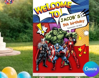Superhero Welcome Sign, superhero Welcome Poster, superhero Birthday Sign, Editable Welcome Board, Customized Sige, SH16