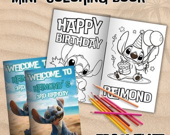 Editable stitch mini coloing book, stitch Coloring book, stitch party favors, Digital Printable | EDITABLE DIGITAL FILE ST03