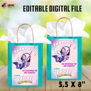 Editable ghost spider girl Gift Bag Tags, Spider Treat Bags, Ghost spider girl Snack Bags, Theme Party Favor Bags EDITABLE DIGITAL FILE S38