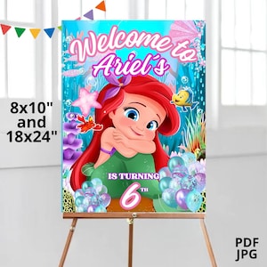Aquarelle Kleine Meerjungfrau Willkommensschild, Kleine Meerjungfrau Willkommensposter, Kleine Meerjungfrau Geburtstagsschild, Bearbeitbares Willkommensschild, Personalisiertes Schild, S10