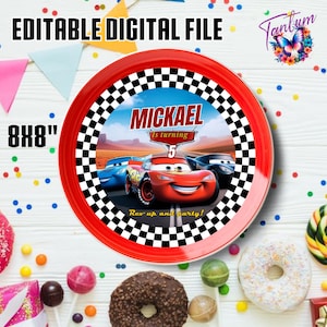 Bewerkbare opladerplaatinzet, CARS Menuplaat, auto's Opladerplaat, McQueen Bordlabels, auto's Bewerkbaar label, DIGITAAL BESTAND, C12