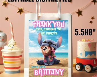 Editable Stitch Gift Bag Tags, Lilo and stitchTreat Bags,Lilo and stitch Snack Bags,Theme Party Favor Bags,EDITABLE DIGITAL FILE,LS05