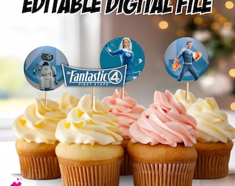 Fantastische vier cupcake topper, Fantastische vier cupcake topper, Fantastische vier feestdecoratie, Fantastische vier feestgunsten, DIRECTE DOWNLOAD F63