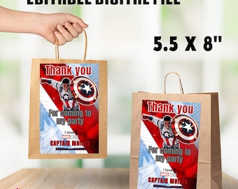 Editable captain america Gift Bag Tags, Captain america Treat Bags, Gift Favor Bag Label, Theme Party Favor Bags, EDITABLE DIGITAL FILE C40