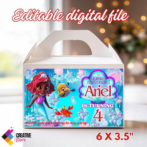 Ariel Children’s Party Box, Little mermaid Ariel Party , Ariel gable box, Ariel Custom gable box, Ariel Personalized kids, DIGITAL FILE A60