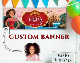 Personalized Elena of Avalor Birthday Banners with photos 2x6ft, Prince Elena, DIGITAL FILE - E126