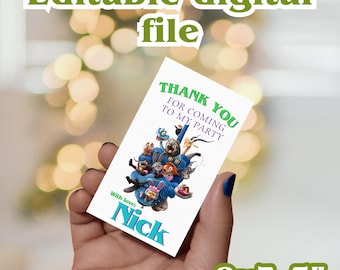 Zootopia Thank You Tags, Printable Party Favor Tags, Zootopia2 Birthday Gift Tags, Canva Template, Zootropolis, EDITABLE DIGITAL FILE Z72