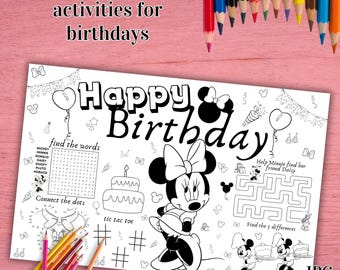Minnie activiteit placemat, minnie kleurplaat, verjaardag minnie placemat, minnie party, kleuractiviteit, feestactiviteit, INSTANT DOWNLOAD M09