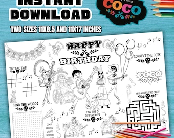 Coco Coloring page, Coco birthday placemat, Coco activity set paty, Coco party, Coco birthday, INSTANT DOWNLOAD C60