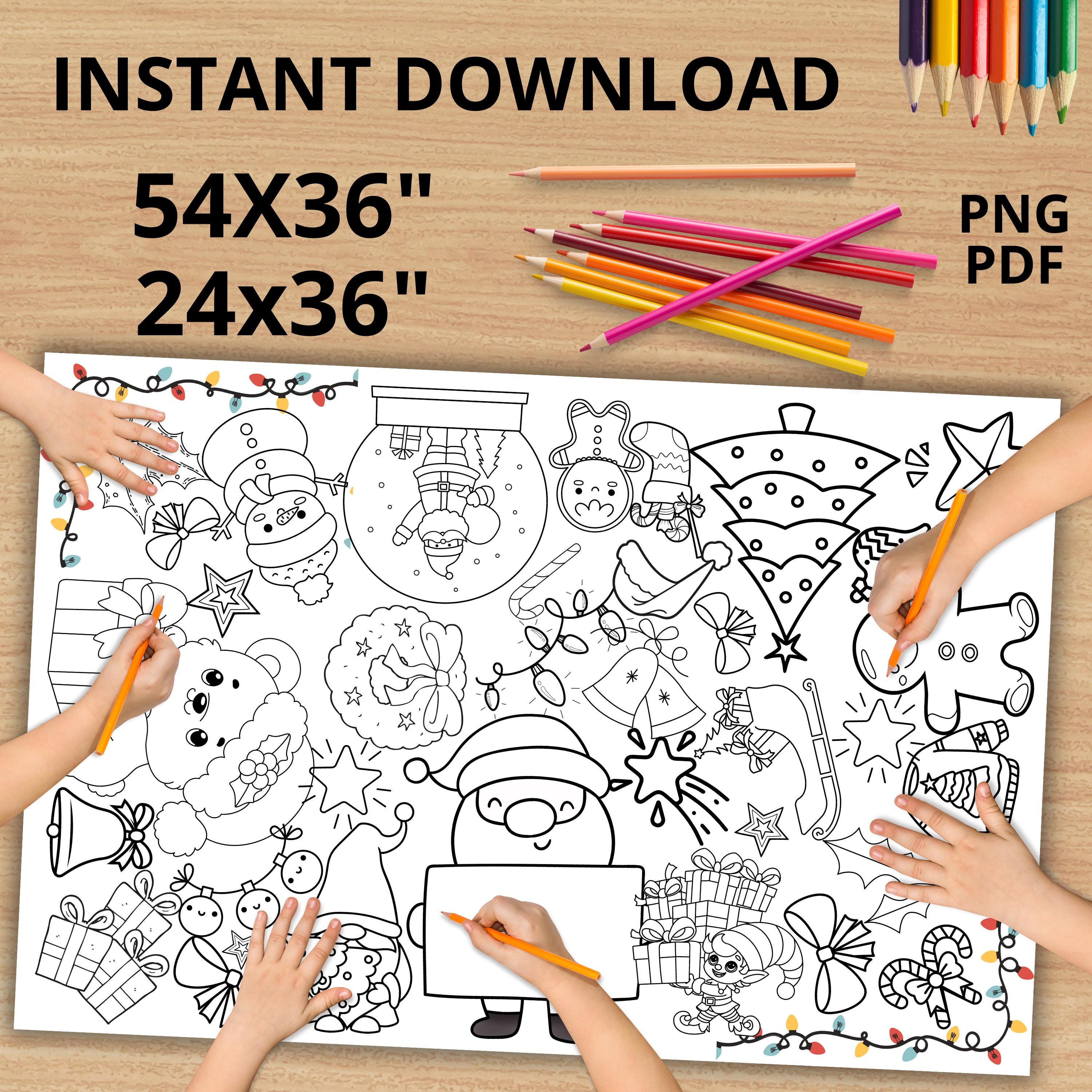 GIANT Christmas Coloring Poster or Table Cover | Png Holiday Tablecloth ...