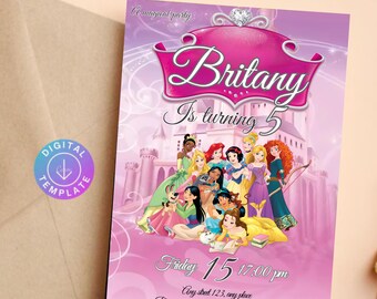 Princess Birthday invitation, Girl editable invite template, printable castle invitation, once upon a time royal party, DIGITAL DOWNLOAD P31