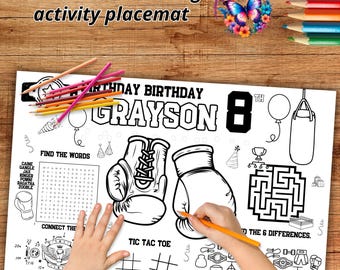Boxing Birthday Party EDITABLE Placemat, boxing Birthday Activity Sheet, Coloring Page, boxing Birthday Placemat, DIGITAL FILE B20