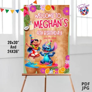 Lilo en Stitch welkomstbord, lilo en stitch welkomstposter, lilo en stitch verjaardagsteken, bewerkbaar welkomstbord, aangepaste maat, LS05