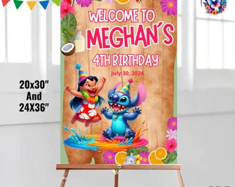Lilo and Stitch Welcome Sign, lilo and stitch Welcome Poster, lilo and stitch Birthday Sign, Editable Welcome Board, Customized Sige, LS05