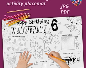 Personalized Birthday Party Mat, VAMPIRINA Birthday Party Activity Sheet, Custom Word Search, Custom vampirina Birthday, DIGITAL FILE V26