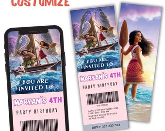 Moana Ticket Invitation, Moana Birthday Invite, Moana Digital Printable Tickets Invite, Printable Moana Ticket, DIGITAL FILE M06