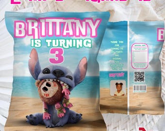 Editable Stitch Chip Bags for party favors, Lilo and stitch party bags, Theme birthday, Custom chip bags, DIGITAL DOWNLOAD LS05