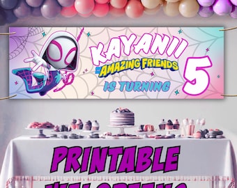 Ghost Spider Banner Backdrop, Spidey And His Amazing Friends Birthday Banner, Gwen Birthday Party, Dessert Table Backdrop,DIGITAL FILE - G38