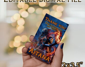Magical blue creature Thank You Tags, Fire and ash Birthday Gift Tags, Canva Template, EDITABLE DIGITAL FILE - A97