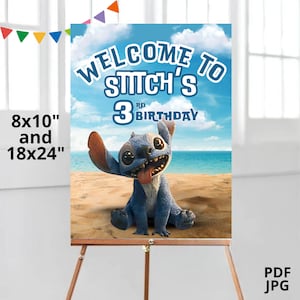 Waterverf Stitch welkomstbord, Stitch welkomstposter, Stitch verjaardagsbord, Stitch bewerkbaar welkomstbord, Stitch film, aangepaste versie, ST03