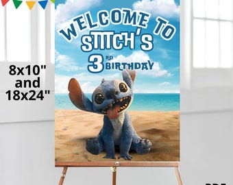 Watercolors Stitch welcome Sign, Stitch Welcome Poster, Stitch Birthday Sign, Stitch Editable Welcome, Stitch movie, Customized Sige, ST03