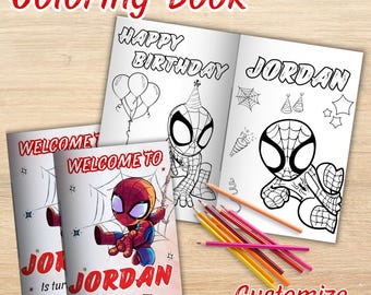 Editable Spidey mini coloing book, Spidey Coloring book, Spidey party favors, Digital Printable, EDITABLE DIGITAL FILE S11