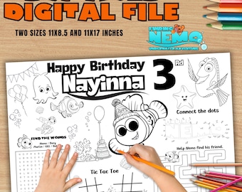 Nemo Birthday Party EDITABLE Placemat, Nemo Birthday Activity Sheet, Coloring Page, Nemo Birthday Placemat, DIGITAL FILE N53