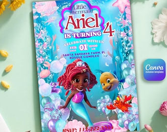 Ariel Birthday Party Invite, Ariel digital Invitation Template, Ariel invitation party, Ariel customizable, DIGITAL DOWNLOAD A60