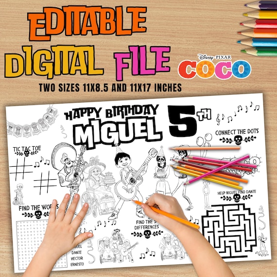 Coco Personalized Birthday Party Mat, Coco Birthday Party Activity