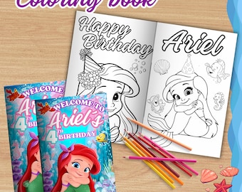 Editable little Mermaid mini coloing book, Ariel Coloring book, Little mermaid party favors, Digital Printable, EDITABLE DIGITAL FILE S10