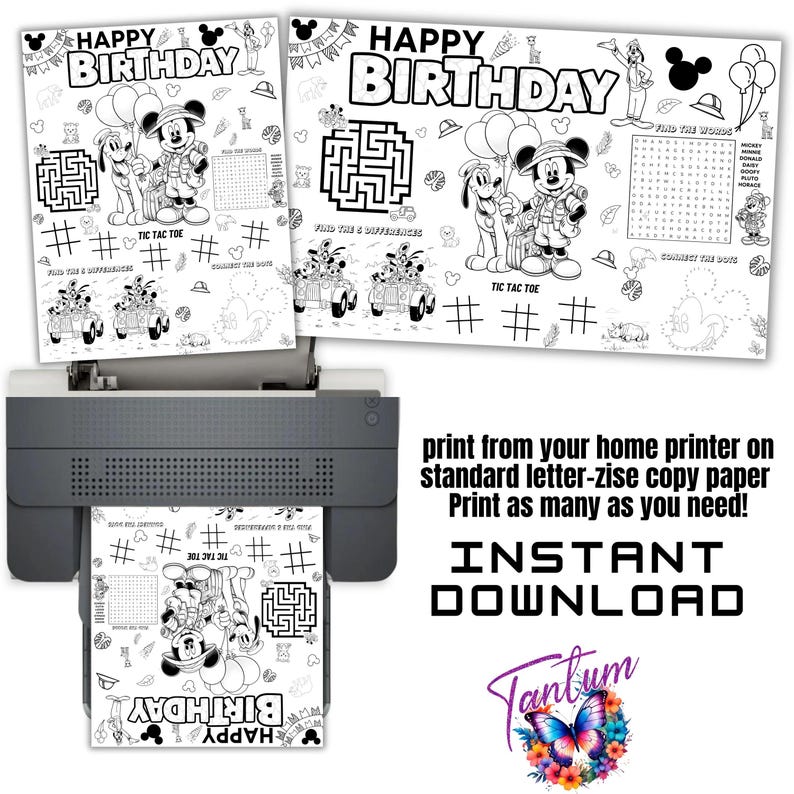 Mouse Safari Coloring Page, Safari Mouse Birthday Placemat, Mickey
