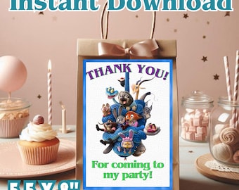 Zootopia 2 Gift Bag Tags, Zootopia Treat Bags, Zootropolis Snack Bags, Theme Party Favor Bags, INSTANT DOWNLOAD, Z72