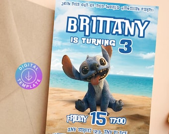 Stitch Birthday Party Invite, Stitch digital Invitation Template, instant download, customizable, DIGITAL DOWNLOAD ST03