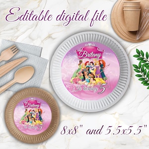 Editable Charger plate insert, Disney princess Menu plate, Disney princess Charger plate, Plate labels, Editable label, DIGITAL FILE P31