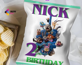 Editable Zootopia Chip Bags for party favors, Zootopia2 party bags, Theme birthday, Zootropolis Custom chip bags, DIGITAL DOWNLOAD Z72